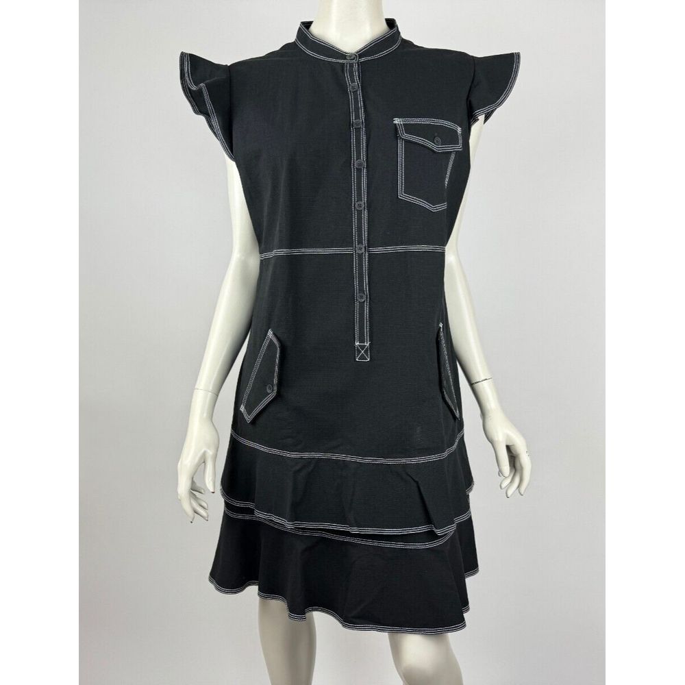 Nicole Miller Button-Front Ruffle-Hem Mini Dress Women L Nwt $295 Cotton Pocket